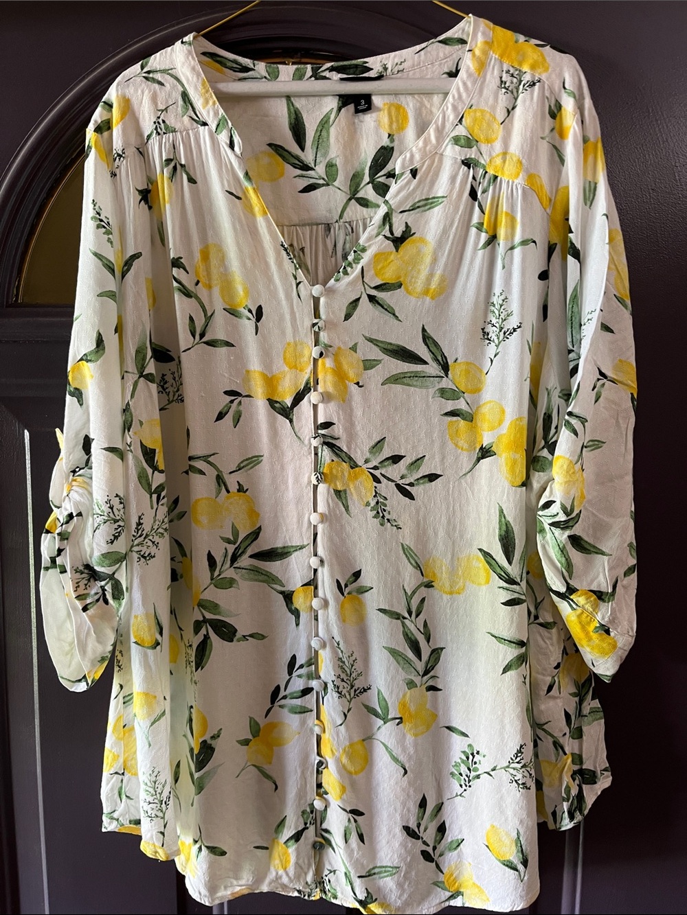 Torrid Yellow and Green Flutter Sleeve Blouse with Mandarin Collar